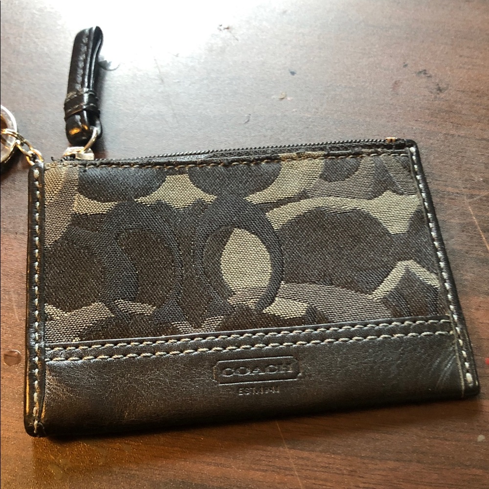 Coach Black & Dark Gray Signature Zip Card Case with Wristlet